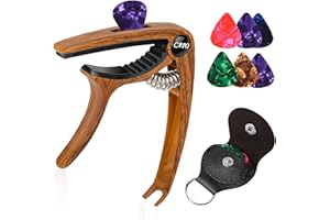 PBUSPU Capodastre Guitare Classique Capo Guitare Capodastre Guitare Folk Capodastre Guitare Acoustique Mediator Guitare Electrique Avec 6 Médiators Ukulélé Accessoire Guitare (Couleur Bois)