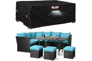 Enzeno Pokrowce na meble ogrodowe z wentylacją, wodoodporne, wiatroszczelne, odporne na promieniowanie UV, tkanina Oxford 420D, prostokątne, zewnętrzne pokrowce na patio (250 x 210 x 90 cm)