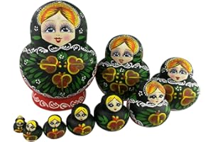 Winterworm Juego de 10 muñecas rusas de madera con forma de vientre, color negro y verde, para niños, juguete de Navidad, regalo de cumpleaños, decoración del hogar
