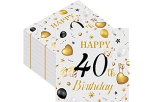 HFBOBP 50pcs 40th Birthday Paper Napkins, Premium Grey and Gold Happy Birthday Napkins Disposable Luncheon Cocktail Party Paper Beverage Napkin for Anniversary Birthday's Party Decorations, 13 x 13 Inches