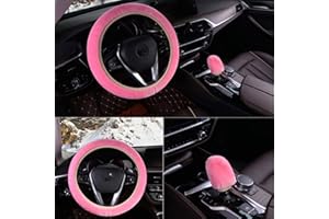 GUANGYU Coprivolante per Auto,3pcs Coprivolante Peluche Coperchio Freno a Mano,Coprivolante Protettivo Caldo per l'inverno,Universale 37-39cm (rosa)