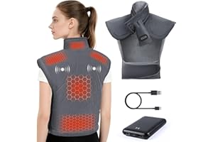 Arlierss Coussin Chauffant pour Cou Dos Épaules avec Batterie 10000mAh, Coussin Chauffant Électrique avec 3 Niveaux Réglage Température & 3 Modes de Massage, Fonction D'arrêt Automatique