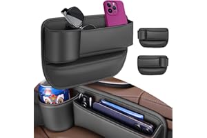 GOUJFOL Aufbewahrungsbox für Autositze, Autositz Gap Organizer Storage Box Auto Mittelkonsole, Auto Zubehör Vordersitzen Seitentasche Car Seat Leder Aufbewahrung Tasche für Kleinigkeiten, Handys (links)