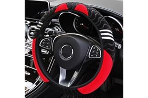 SacJkt Lenkradbezug, Lenkradbezug Winter, Lenkradbezug Plüsch, Anti Rutsch Universal Auto Lenkradhülle Für Herbst- und Wintersaison（schwarz rot）