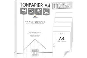 Tritart Folios Blancos A4 - Hojas Blancas DIN A4 de 130 g/m2-110x Paquete Folios Blancos A4 - Papel Blanco DinA4 para Imprimir Fotos Posters Hacer Carteles Postales Manualidades