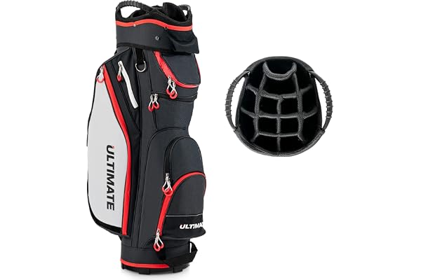 GYMAX Sac pour Chariot de Golf, Grande Capacité avec 14 Compartiments, 8 Poches, Sac pour Golf avec Capuchon de Pluie, Bandoulière