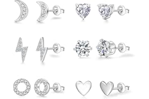 XOEMEL Ohrstecker Silber 925 6 Paar Ohrringe Silber 925 Set Herz Ohrstecker Rosegold mit Cubic Zirkonia Hypoallergen 14K Vergoldete Ohrstecker für Damen Mädchen