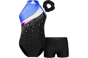TTAO Gymnastikanzug Kinder Mädchen Ärmellos Turnanzug Trikotanzug Tanz Gymnastik Training Dancewear Gymnastikbody mit Haarband und Shorts
