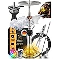 Shisha Set Complete - Shisha Set with Unique Air Flow through 3 Elegant Wolf Heads Made of Copper - Quality Shisha Accessories + Shisha LED Light Coaster with Remote (Stainless Steel)