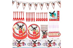 BESTZY Party Tableware, 92PCS Bunny Birthday Party Supplies Cake Plates for Baby Girls Boys Birthday Party and Baby Shower,Multicolor,7 Inch