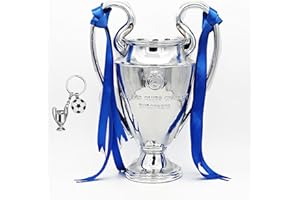 LNGODEHO Trophée champion d’Europe de football, résine St. Bernard League Réplique de coupe de récompense, argent avec rubans bleus pour fan de sport équipe de ligue