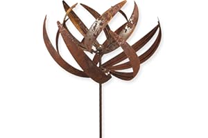CRISPE HOME & GARDEN Metall Windrad 'Lotus' - massives Windspiel Windmühle für den Garten - wetterfest und standfest - mit besten Kugellagern - aus Vollmetall mit Edelrost-Patina – Höhe 221 cm