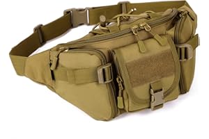 ‎HUNTVP Huntvp Taktische Gürteltasche Sport Hüfttasche Molle Bauchtasche Wasserabweisend mit Reißverschluss für Outdoor Laufen Reise Wandern Radfahren Camping, Braun-L