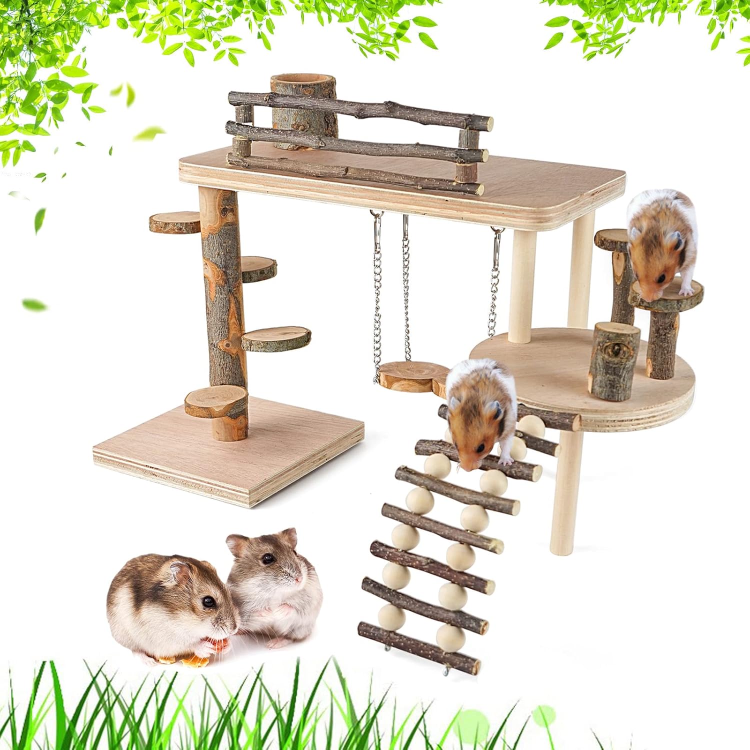 RoseFlower Plataforma de Hámster de Madera, Patio de Recreo de Hámster, Juguetes para Animales Pequeños, Escalera de Madera Hamster Chew Bridge Juguete Casa escondida Cerca Escalada Puente