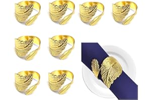 JJYHEHOT 8 Stück Serviettenringe Gold, Metall Serviettenschnallen, Blätter Serviettenhalter, Gold Serviettenring Set für Hochzeitsfeier Abendessen Jubiläum Tischdekoration