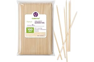 GoBeTree 100 Grillpinnar Trä 15 cm, Träspett för Tilltugg och Hamburgare | Grillspett Trä 15cm med Spets, Polerade utan Stickor, Långa Pinnar för Tilltugg, Minispett, Hamburgare och Frukt, Ø 2,5 mm