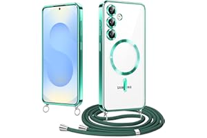 Woijrly Magnetische Handyband mit Band für Samsung Galaxy S25 Hülle, [Kompatibel mit Magsafe] Handyhülle Case mit justierbarer Schnur Abnehmbar Strap, Crossbody Schutzhülle zum Umhängen, Grün