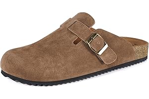 Intini Zuecos y Mules para Hombre Mujer Pantuflas de Piel con Corcho Cerradas Zapatillas de Jardín Sandalias con Hebilla Ajustables Cómoda 36-46