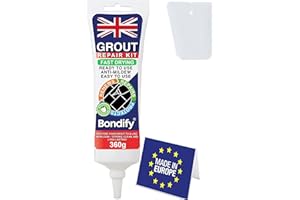 BONDIFY Kit Riparazione Fughe Piastrelle Bianco, Asciugatura Rapida 360g ANTI-MUFFA Tubetto Stucco per Piastrelle Bagno & Doccia, Grout Repair Kit, Stucco per Fughe Pavimento, Sigillante per Malta