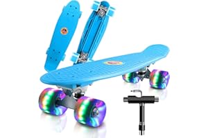 CUTEMELO 22" Skateboard Planche à roulettes avec LED Light Up Roues, Table en Plastique Renforcé, Mini Cruiser Roulement ABEC-7, pour Fille Garçon Débutant