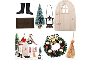 BHGWR Juego de Accesorios para Puerta de gnomo de Navidad, danés Nissedor Casa de muñecas GNOME Puerta 1/12 Muebles de casa de muñecas en Miniatura Árbol de Navidad Guirnalda Decorativa Linterna Alfombra