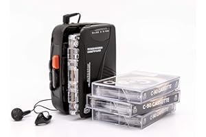 Baladeur Lecteur / enregistreur de cassettes e GPO avec haut-parleur et microphone intégrés, radio FM, prise casque 3,5 mm, écouteurs inclus - Noir