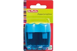 PELIKAN Herlitz Serie Fancy 1 Temperamatite, Ergonomico con Contenitore, Temperino Doppio, Per Matite, Pastelli Jumbo e Triangolari, Colori Variabili, Prodotto in Germania