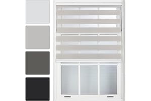 FURNISHED Day and Night Roller Blinds - Zebra Blind Dim or Translucent Vision Roller Shades for Windows and Doors - Dual Layer Fabric, Grey, 115W x 165H cm