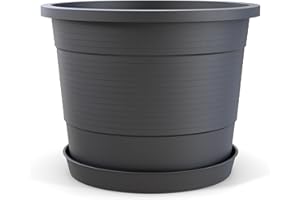 ‎PLASTARD Plastard Blumentopf Terra Ø 54 cm Anthrazit mit Untersetzer, wetterfester Pflanzkübel, Pflanztopf, Blumenkübel, Übertopf für Innen & Außen aus Kunststoff mit Überlauf