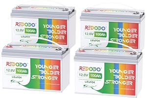 Redodo LiFePO4 100Ah 12V [4 Pack] Lithium Batterie 100A BMS 5120Wh Kapazität LiFePO4 Akku Deep Cycle mit 4000-15000 Mal Tiefzyklus für Wohnmobil, Solare Heimanlagen, Camping, Boot