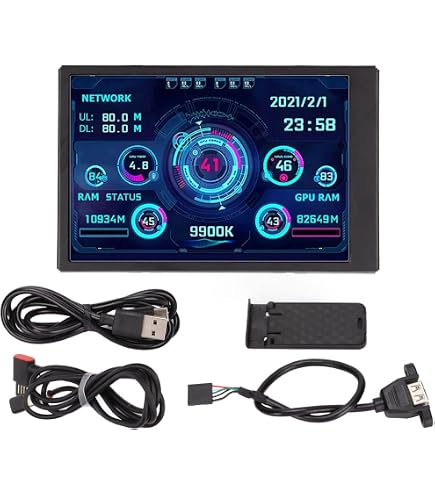 WOWNOVA Display LCD 2,1'' Per PC - Monitor Temperatura CPU/GPU Con Software Personalizzabile, Kit Aggiornamento Per Raffreddamento Ad Acqua, Bianco