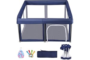 GUTSBOX Parc Bébé Modulable 127x127x65cm Parc pour Enfant pliable Parc de Jeux Bébé Avec 50 Balles et 4 Anneaux de Traction, Filet Respirant, Sac de Transport pour Enfants 0-36 Mois