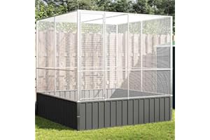 Emmtore Aviary with Extension, Bird Aviary with Steel Grids, Double Door, Pet Cage for Birds, Small Animals, Bird Cage, Bird House, Silver Steel, 211 x 207 x 212 cm