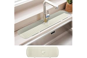 Guittly Wasserhahn Spüle Spritzschutz, Silikon abtropfmatte spüle, Spritzschutz für Küche Badezimmer Thekenspüle trocken (45x14.5cm,Grau weiß)