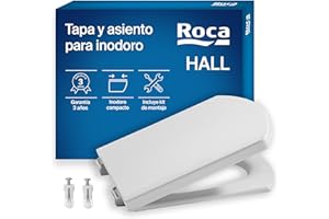 Roca Hall - Tapa y asiento para inodoro compacto con bisagras de acero inoxidable, tapadera de WC original con ajuste perfecto, recambio de tapa de váter resistente, blanco, A801620004