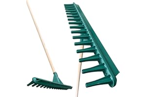 TDBS THE DUSTPAN AND BRUSH STORE 70cm Large Garden Rake with Long Wooden Handle, 16-Teeth Durable Plastic Rake with a Built-in Flat Piece for Soil Leveling, Traditional Grass Rake for Leaves, and Lawn Rake for Gardening & Landscaping