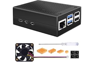 Miuzei Metal Case for Raspberry Pi 5 with 4010 PWM Fan and Copper Heatsinks，Aluminium Passive Cooling Case for Pi 5B 4GB/8GB，Support Official Raspberry Pi 5 Active Cooler