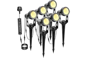 ECOWHO Garden Spotlights Mains, 21m Extendable Outdoor Spike Lights 12V LED Pathway Lighting IP65 Waterproof Electric Garden Uplighter for Path Yard Patio (18W 6-Packs Warm White), Wall/Spike Mounted