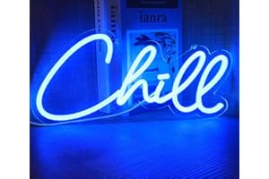 DAKABUKA Chill – Néons pour décoration de chambre à coucher, lettres décoratives pour chambre d'enfant, mur, salle de jeu, magasin, bar, fête de Noël, alimentation USB (35,1 x 17 cm) Bleu froid