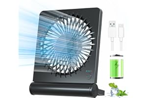 BIVBTP Desk Fan, USB Desk Fan With 2000mAh Rechargeable Battery,Powerful Super-Thin Small Table Fan, Electric Fans Cooling Quiet For Bedroom, Office, Outdoor, Traval-Black