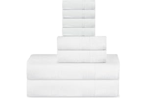 SweetNeedle Set di asciugamani di lusso in cotone Supreme Premium - 2 asciugamani da bagno, 2 mani e 4 lavamani/viso - 500 g/m², doppie cuciture, orlo resistente, bianco (8 pezzi)