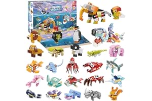 Hojalis Meerestier für lego adventskalender 2023, 24 Stück Meerestiere Klemmbausteine Set Tierblock-Spielzeug,Meerestiere Modell Bausatz für Kinder,Tier Modellbausatz Kompatibel mit Lego