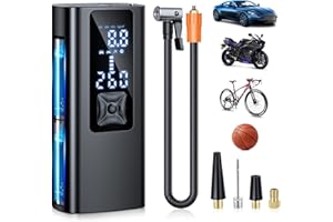 Suafsu Elektrische Luftpumpe Fahrrad Akku Kompressor - 150 PSI Mini Tragbare Fahrradpumpe Luftkompressor Für Auto,Motorrad,Fahrrad,Bälle,über USB-C wiederaufladbar, Als Taschenlampe und Powerbank