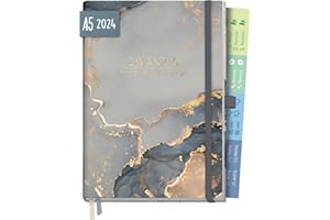 ‎HÄFFT Chäff Business-Timer Deluxe 2024 A5 [Grey Marble] 1 Woche 2 Seiten | Terminplaner, Wochenplaner, Wochenkalender, Organizer, Terminkalender für perfektes Zeitmanagement | nachhaltig & klimaneutral