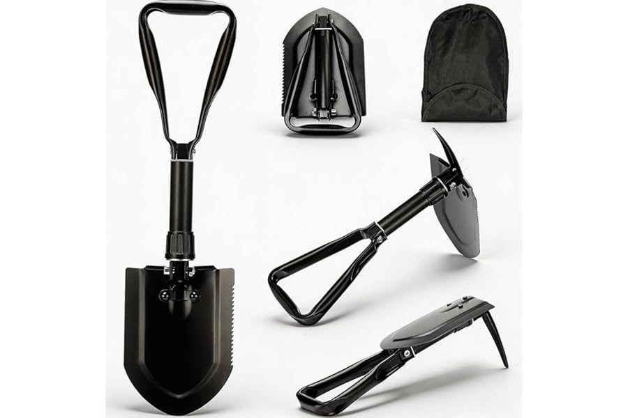 Folding Survival Shovel 23 IN,50# high-carbon steel Entrenching Tool, Folding Camping Shovel, Firefighting Shovel, Portable Shovel For Garden, Hunting, Hiking, Fishing, Car Emergency, Gifts For Men