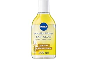 NIVEA Skin Glow Serum Infused Micellar Water (400ml), Revitalising Micellar Cleansing Water with Amino Acid and 5% Vitamin C and E, Gentle Waterproof Makeup Remover