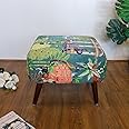 The Artage Puffy Stool for Living Room Sitting Green Printed Premium Foam Cushioned Pouffe Ottoman for Foot Rest Otman for Home Decor Furniture with 4 Wooden Legs (Floral) (Chirpy Greens)