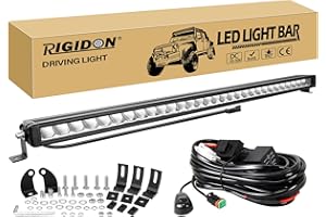 RIGIDON 33 Pulgadas 84 cm 90W 9000LM barra de luz led y 12V kit de cableado, Unica fila largo alcance barras luminosas leds para off road todoterreno camión coche ATV SUV 4x4, Lámpara de conducción