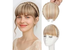 S-noilite Bandeau avec frange,Front Hair Bangs Wigs Headband,Bandeau tressé synthétique Perruque Extensions de cheveux Coiffure,Blond foncé mélangé à blond décoloré