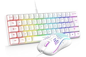 RedThunder 60% Ensemble Clavier et Souris 2-en-1 Gamer, AZERTY FRANÇAIS, Mini Clavier Ultra-Compact Rétroéclairé RGB 62 Touches, Souris Légère 6 Boutons 7200 DPI pour PC Mac PS5 Xbox (Blanc)